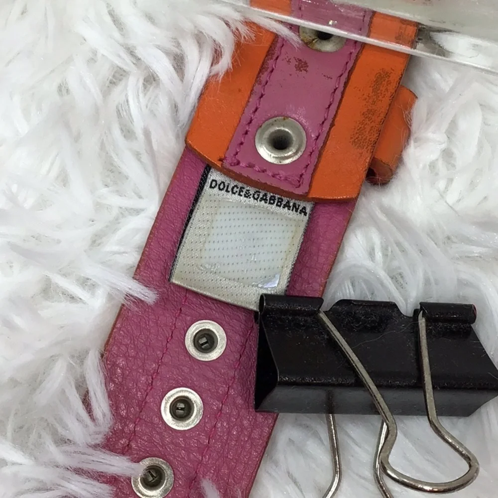 Dolce & Gabbana orange/pink leather silver stud belt